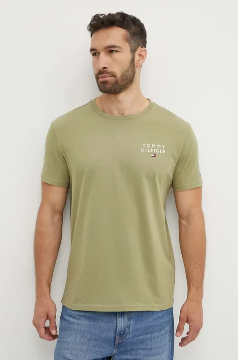 Pamučna homewear majica kratkih rukava Tommy Hilfiger boja: zelena, melanž