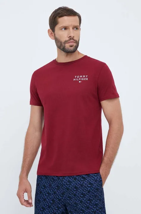 Pamučna homewear majica kratkih rukava Tommy Hilfiger boja: bordo, melanž