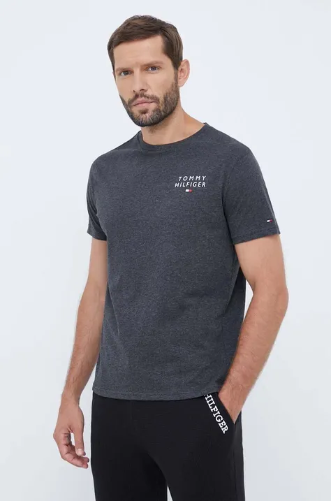 Памучна домашна тениска Tommy Hilfiger в сиво с меланжов десен UM0UM02916
