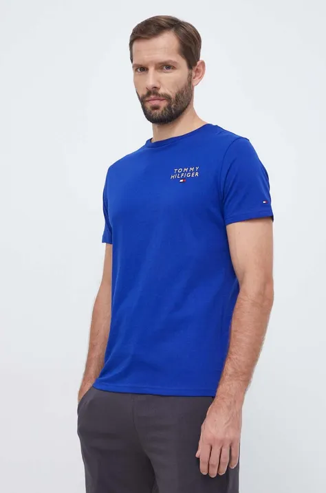 Pamučna homewear majica kratkih rukava Tommy Hilfiger boja: tamno plava, s aplikacijom