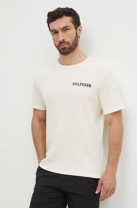 Tommy Hilfiger t-shirt lounge bawełniany kolor beżowy gładki