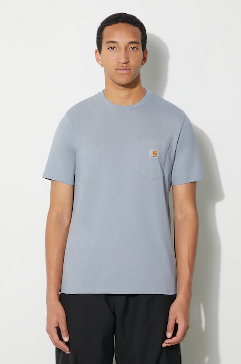 Carhartt WIP t-shirt bawełniany S/S Pocket męski kolor niebieski z aplikacją I030434.1NKXX