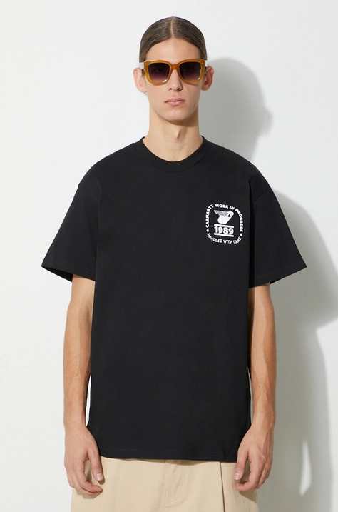 Βαμβακερό μπλουζάκι Carhartt WIP S/S Stamp State T-Shirt ανδρικά, χρώμα: μαύρο I032374.0D2XX