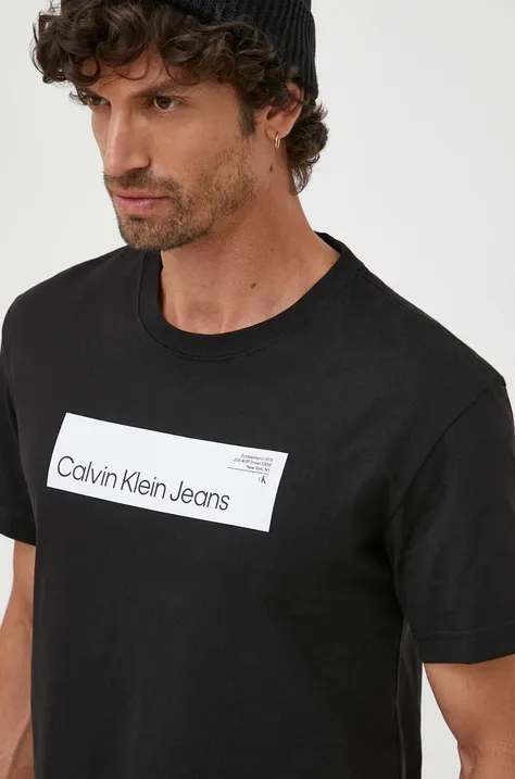 Βαμβακερό μπλουζάκι Calvin Klein Jeans χρώμα: μαύρο