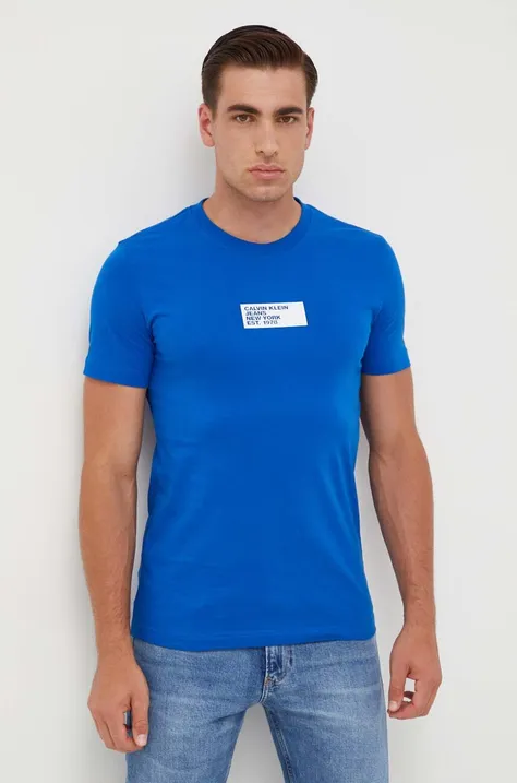 Calvin Klein Jeans t-shirt bawełniany kolor niebieski z nadrukiem