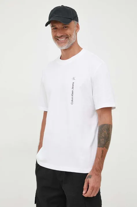 Calvin Klein Jeans t-shirt bawełniany kolor biały z nadrukiem