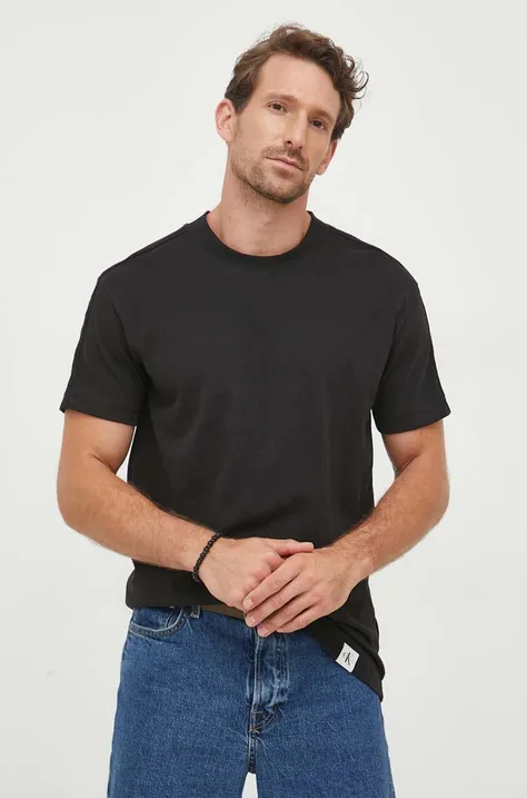 Pamučna majica Calvin Klein Jeans boja: crna, bez uzorka