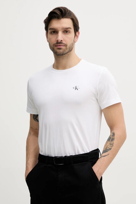 Calvin Klein Jeans t-shirt bawełniany 2-pack męski kolor zielony gładki