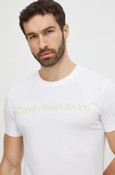 Calvin Klein Jeans tricou din bumbac culoarea alb, cu imprimeu J30J322344