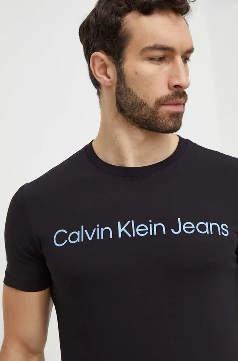 Хлопковая футболка Calvin Klein Jeans цвет чёрный с принтом