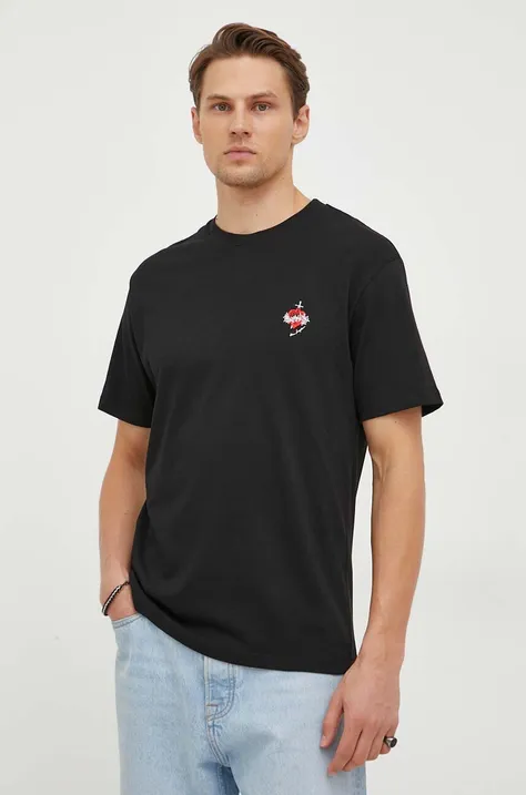 Pamučna majica The Kooples za muškarce, boja: crna, s aplikacijom