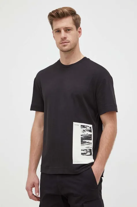 Bavlnené tričko Calvin Klein čierna farba, s potlačou