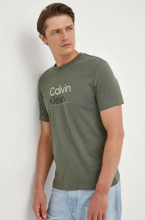 Calvin Klein t-shirt bawełniany kolor zielony z nadrukiem