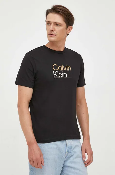 Bombažna kratka majica Calvin Klein črna barva