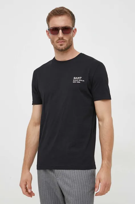Gant t-shirt bawełniany kolor czarny z aplikacją