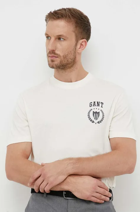 Gant tricou din bumbac culoarea bej, cu imprimeu