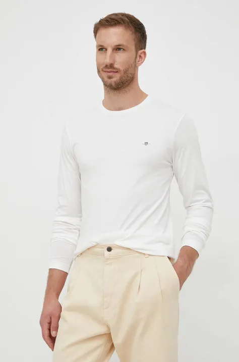 Bavlnené tričko s dlhým rukávom Gant biela farba, jednofarebný
