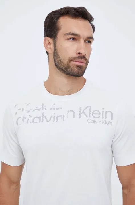 Majica kratkih rukava za trening Calvin Klein Performance boja: bež, s tiskom