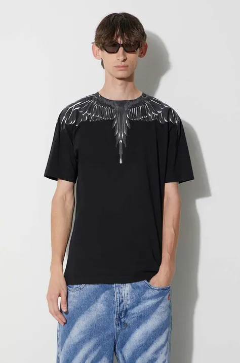 Bavlnené tričko Marcelo Burlon Icon Wings čierna farba, s potlačou