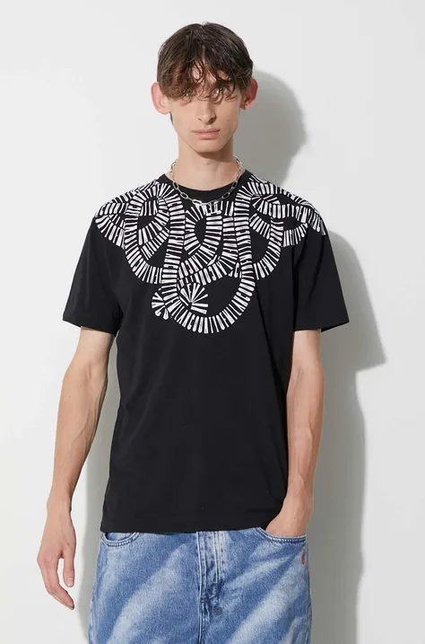 Bavlnené tričko Marcelo Burlon Snake Wings čierna farba, vzorovaný