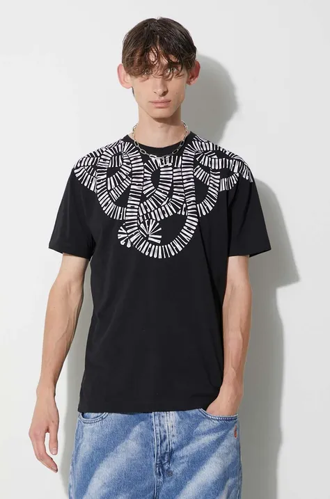 Памучна тениска Marcelo Burlon Snake Wings в черно с десен