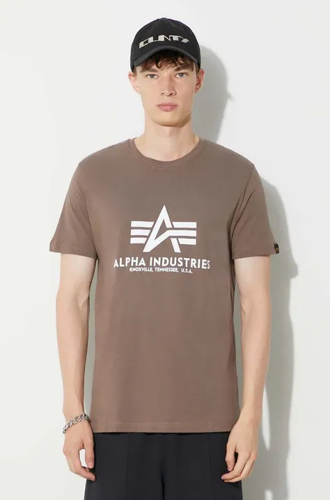 Pamučna majica Alpha Industries za muškarce, boja: bež, s tiskom