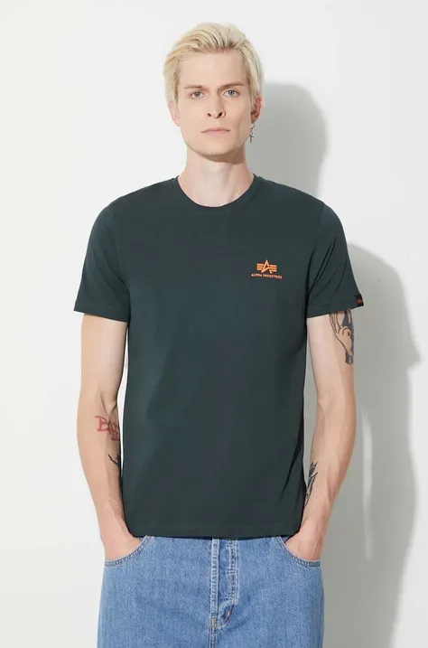 Alpha Industries t-shirt bawełniany Basic T Small Logo męski kolor turkusowy gładki 188505.353