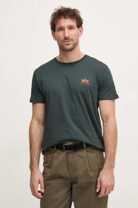 Хлопковая футболка Alpha Industries Basic T Small Logo мужская цвет бирюзовый однотонная 188505.353