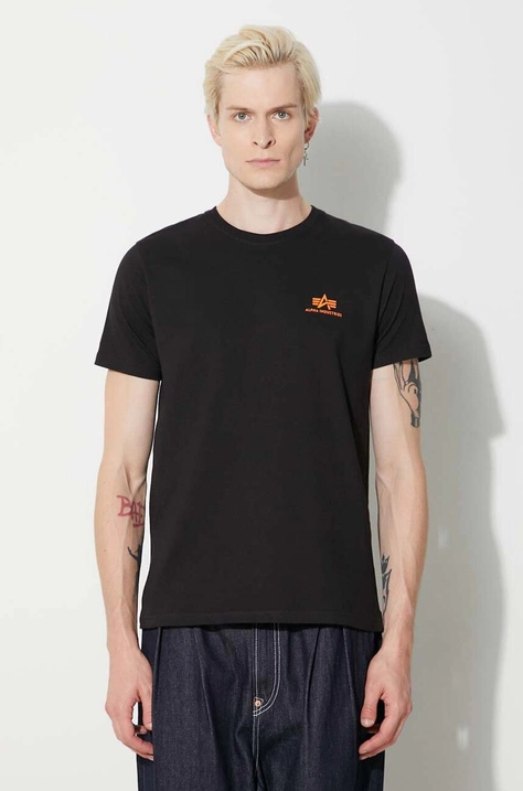 Хлопковая футболка Alpha Industries Basic T Small Logo мужская цвет чёрный однотонная 188505.477