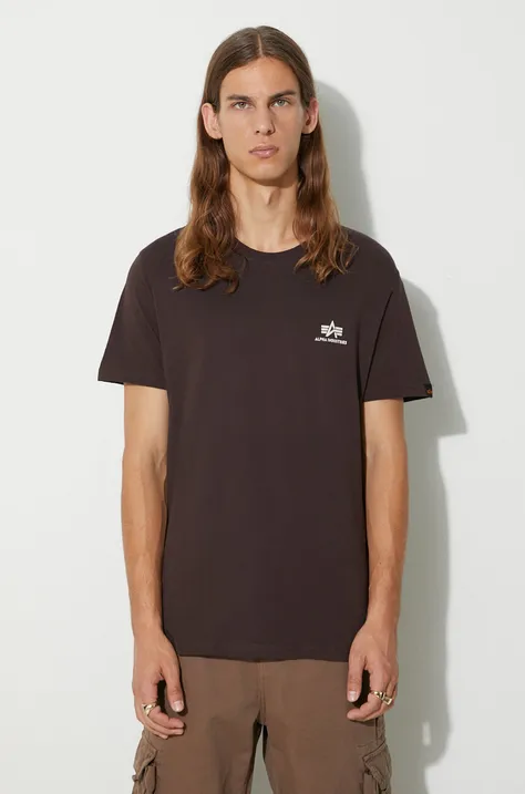 Alpha Industries cotton t-shirt Basic T Small Logo brown color 188505.696