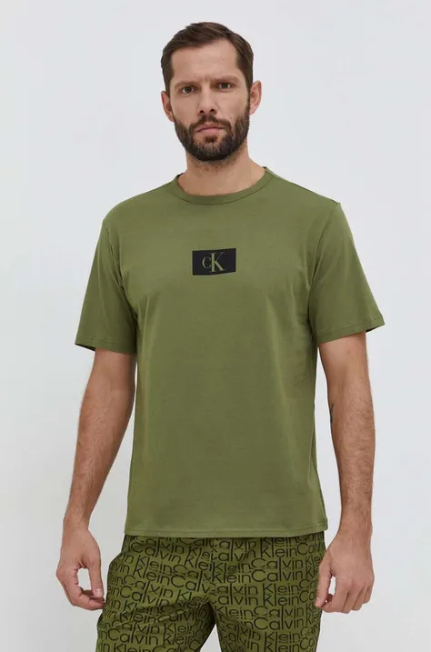 Bavlněné pyžamové tričko Calvin Klein Underwear zelená barva, s potiskem, 000NM2399E