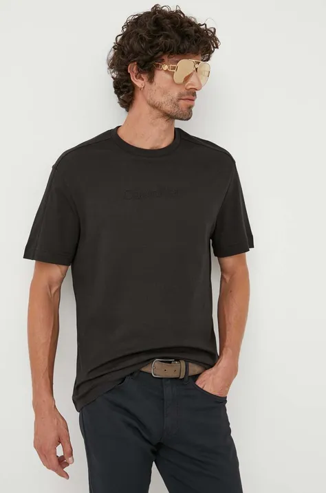 Bavlnené tričko Calvin Klein čierna farba, jednofarebný