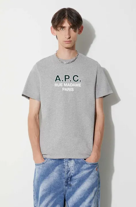 Bavlněné tričko A.P.C. šedá barva, s potiskem