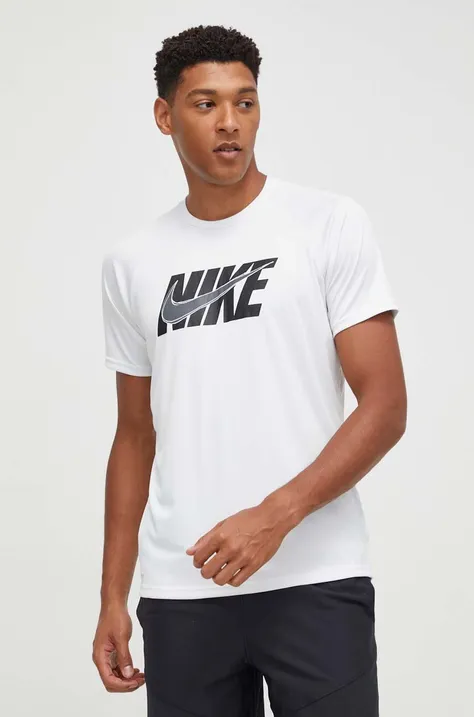 Majica kratkih rukava za trening Nike boja: bijela, s tiskom