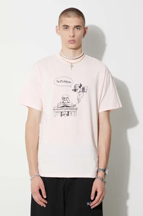 Хлопковая футболка Aries цвет розовый с принтом