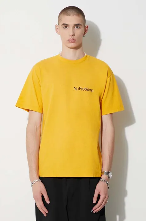 Aries t-shirt bawełniany kolor żółty gładki
