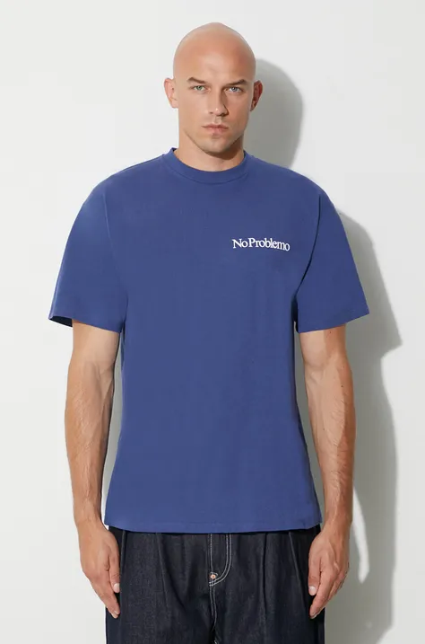 Бавовняна футболка Aries колір синій однотонний