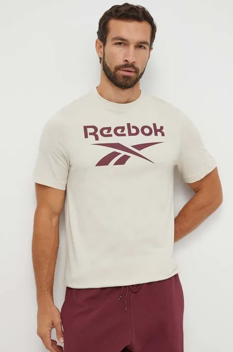 Reebok t-shirt bawełniany kolor beżowy z nadrukiem
