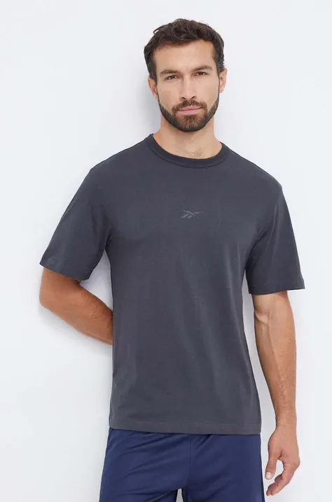 Bavlněné tričko Reebok šedá barva, s potiskem, 100070664