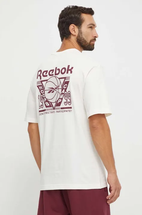 Bavlnené tričko Reebok Classic Basketball béžová farba, s potlačou