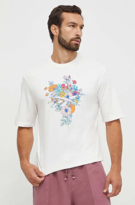 Reebok t-shirt bawełniany kolor beżowy z nadrukiem