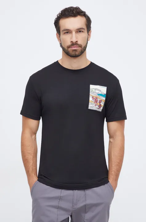 Športna kratka majica Smartwool Mountain Patch Graphic črna barva