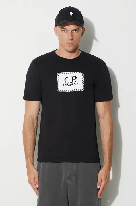 Bavlnené tričko C.P. Company 30/1 JERSEY LABEL STYLE LOGO T-SHIRT 15CMTS042A005100W, čierna farba, s potlačou