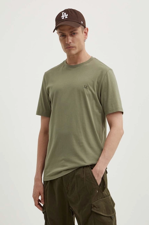 C.P. Company tricou din bumbac 30/1 JERSEY SMALL LOGO T-SHIRT culoarea verde, uni 15CMTS046A005100W