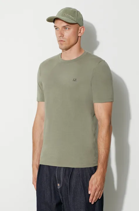 Памучна тениска C.P. Company 30/1 JERSEY SMALL LOGO T-SHIRT в зелено с изчистен дизайн 15CMTS046A005100W