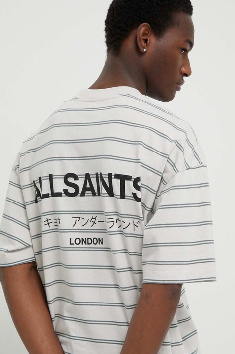 AllSaints tricou din bumbac UNDERGROUND STRIPE S culoarea gri, modelator