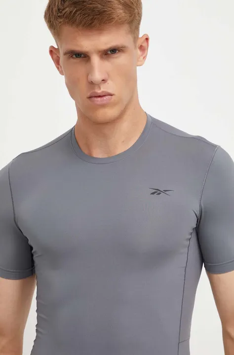 Tréningové tričko Reebok šedá farba, jednofarebný