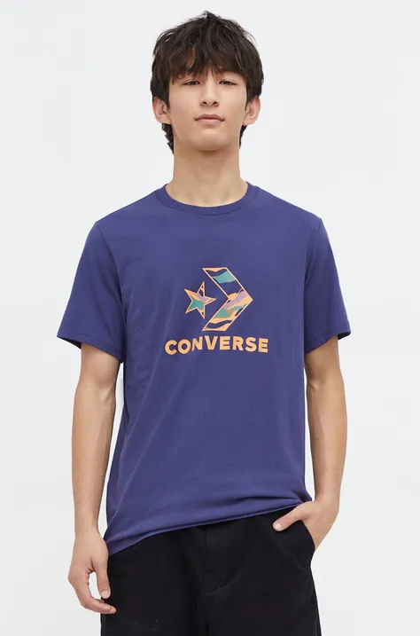 Bombažna kratka majica Converse moški, mornarsko modra barva
