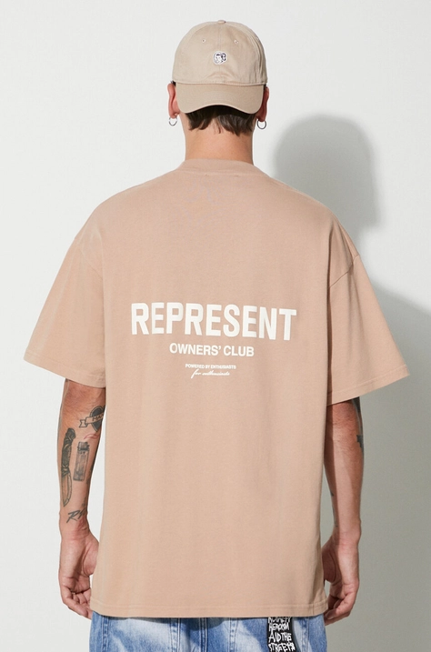 Represent t-shirt bawełniany Owners Club kolor beżowy z nadrukiem