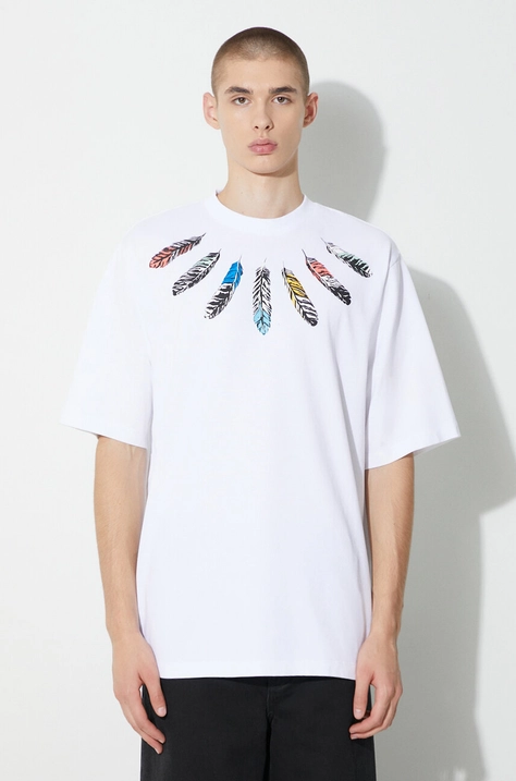 Памучна тениска Marcelo Burlon Collar Feathers в бяло с принт